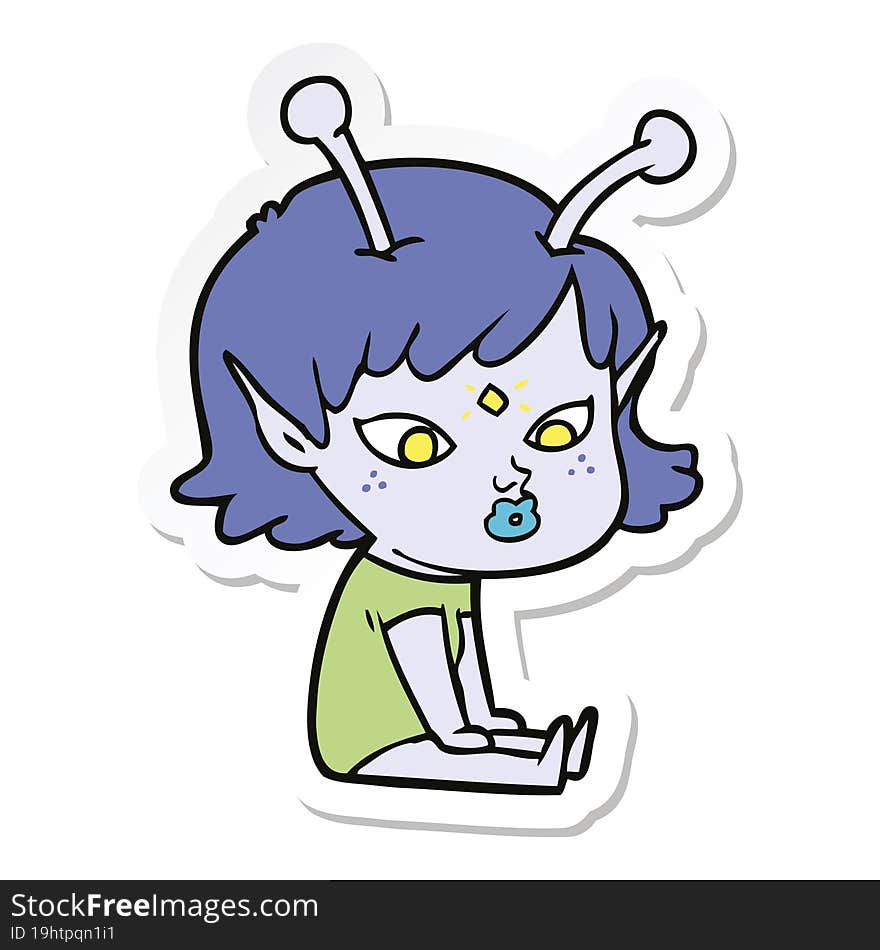 sticker of a pretty cartoon alien girl