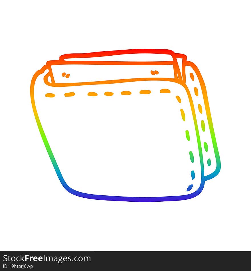 rainbow gradient line drawing of a cartoon old leather wallet