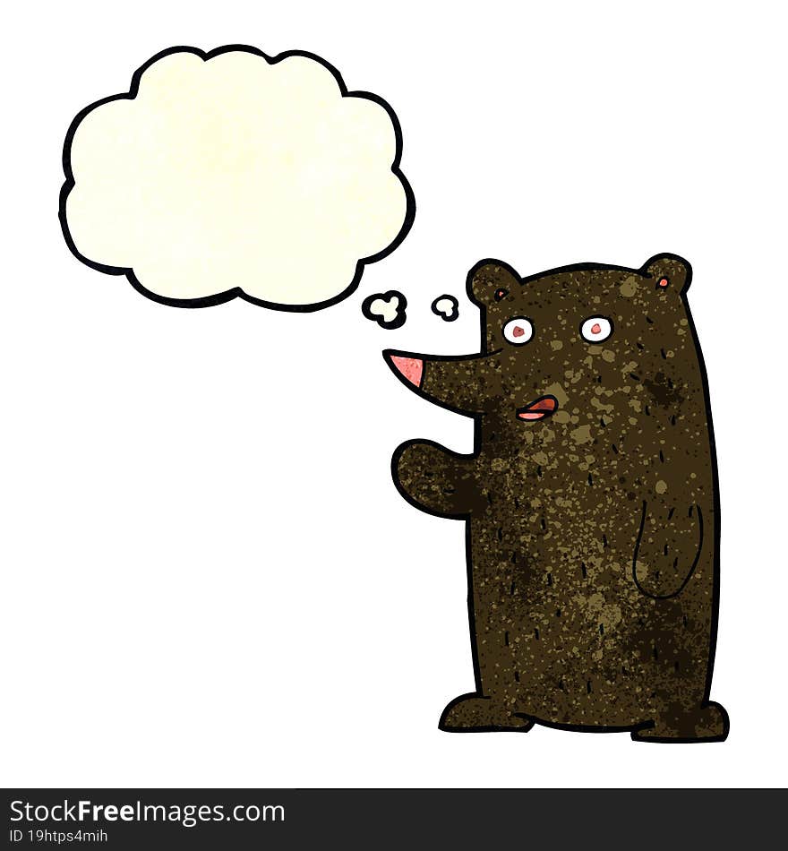 cartoon waving black bear with thought bubble