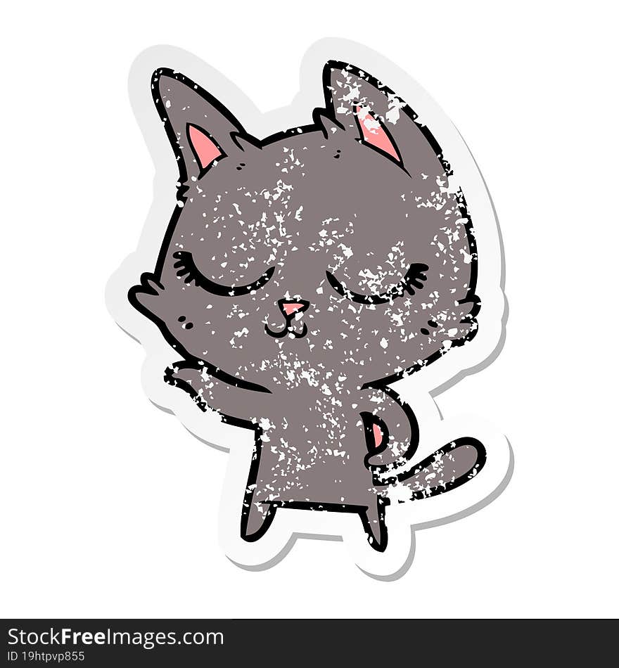 distressed sticker of a calm cartoon cat