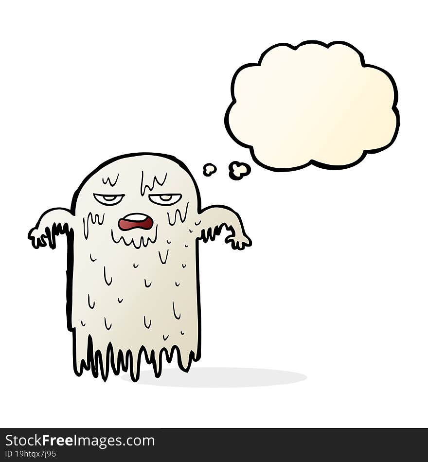 cartoon slimy ghost with thought bubble