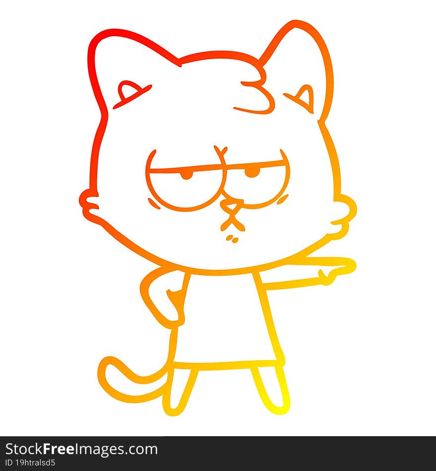 Warm Gradient Line Drawing Bored Cartoon Cat Pointing