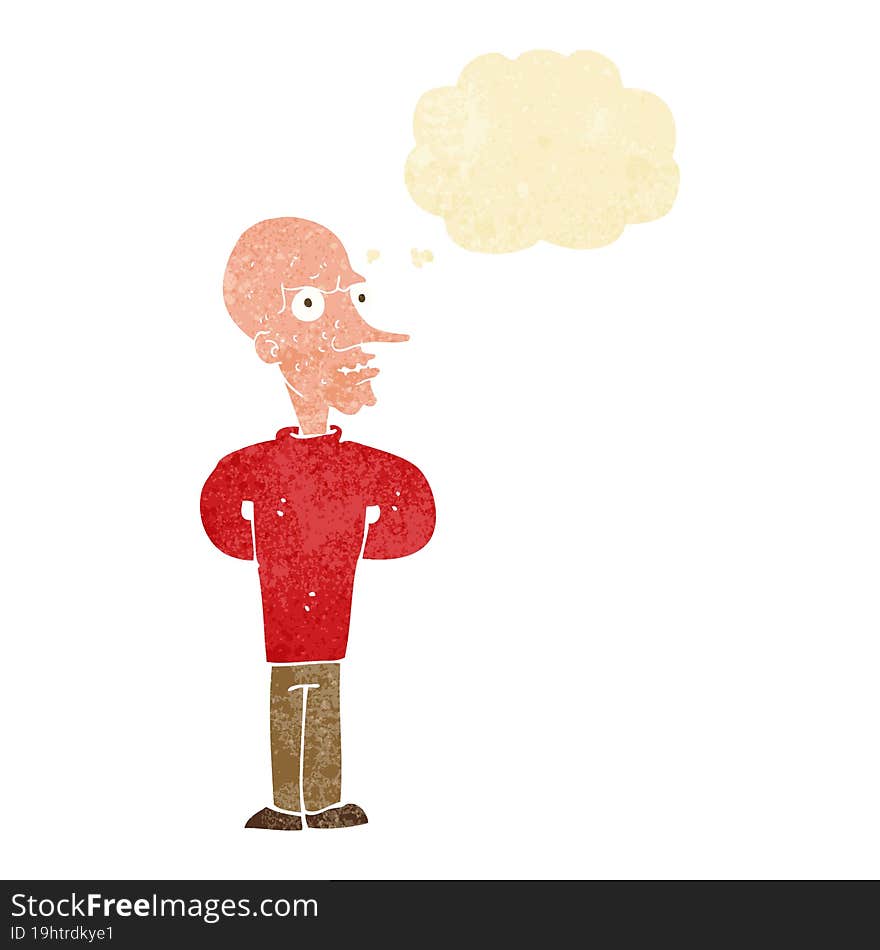 Cartoon Evil Bald Man With Thought Bubble