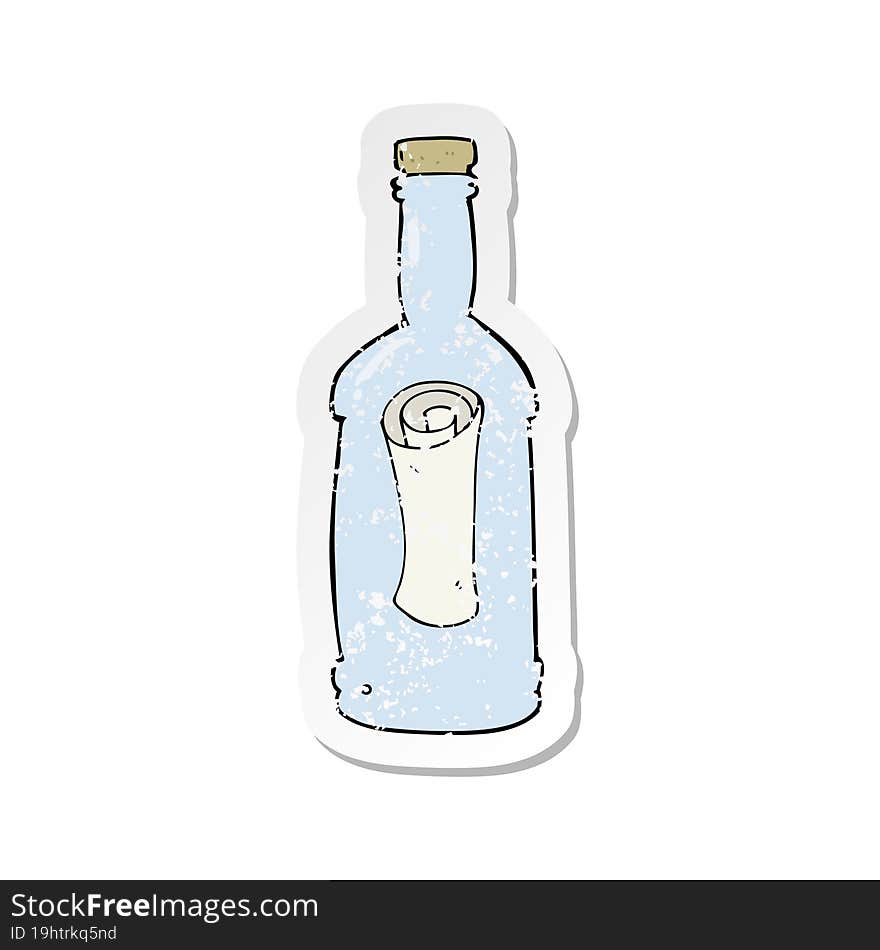 Retro Distressed Sticker Of A Cartoon Letter In A Bottle