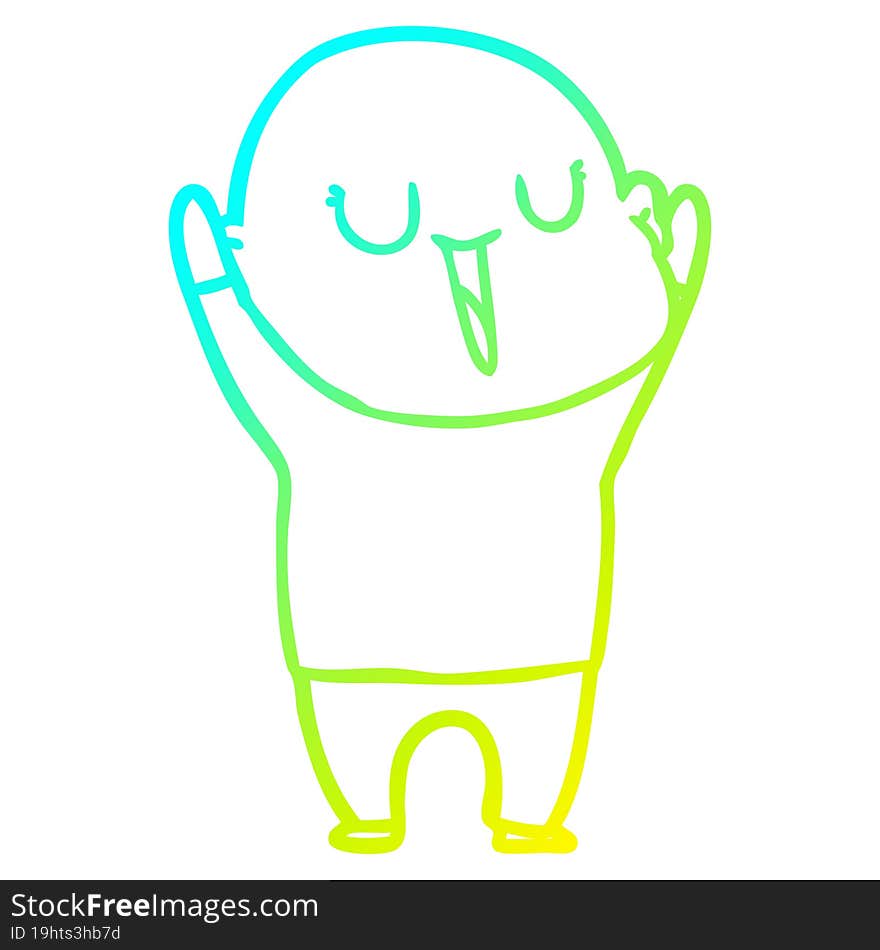 cold gradient line drawing of a happy cartoon bald man