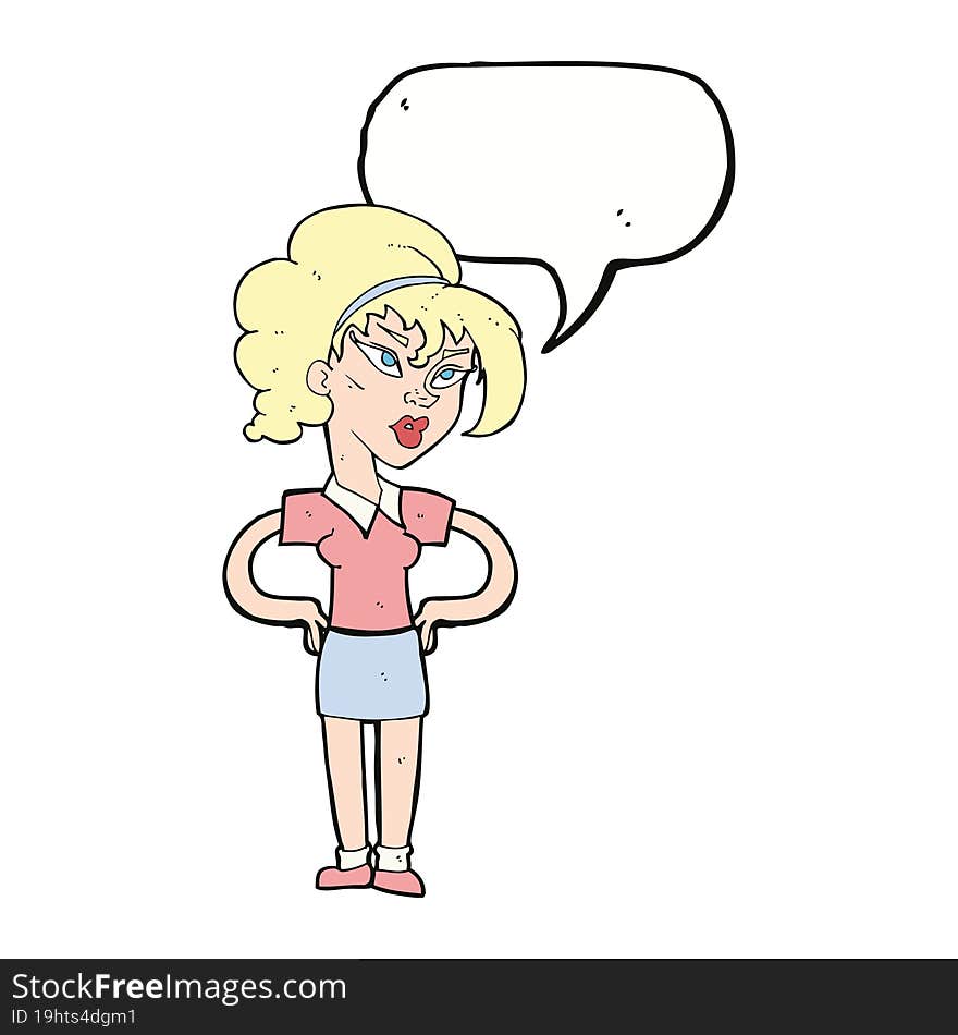 cartoon woman with hands on hips with speech bubble