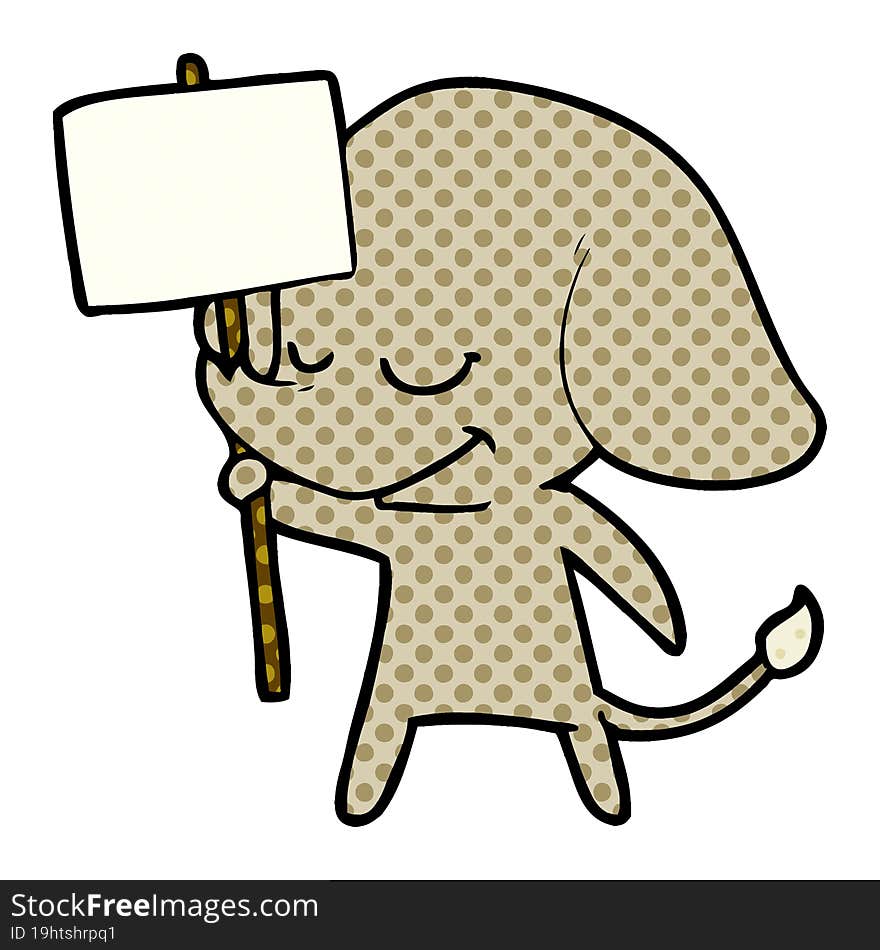 cartoon smiling elephant with placard. cartoon smiling elephant with placard