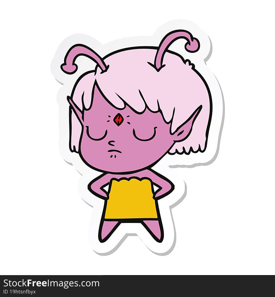 sticker of a cartoon alien girl