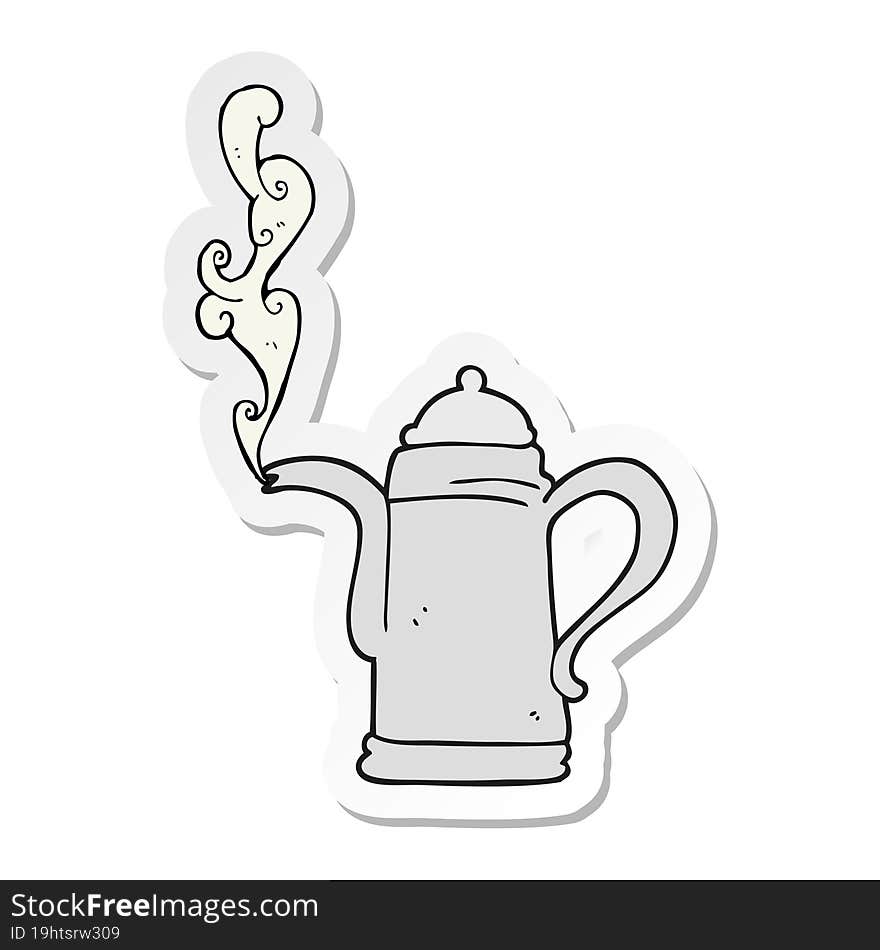 sticker of a cartoon steaming coffee kettle