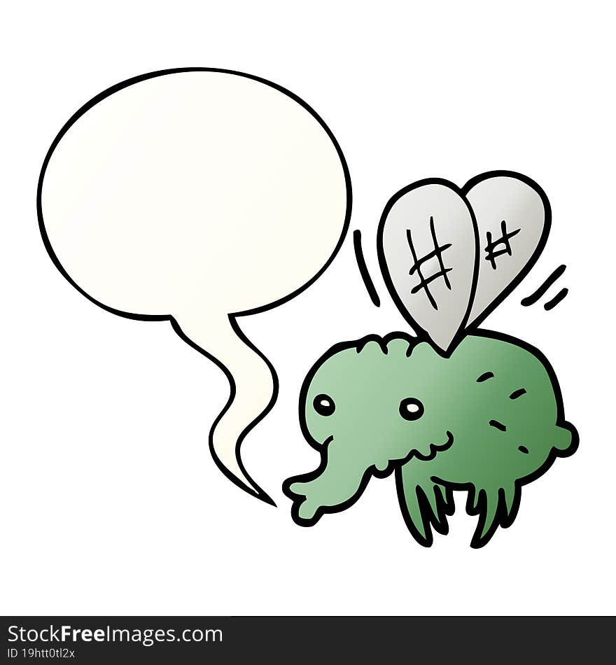 cartoon fly and speech bubble in smooth gradient style