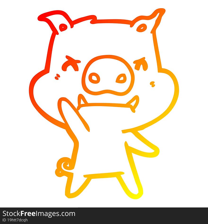 warm gradient line drawing of a angry cartoon pig