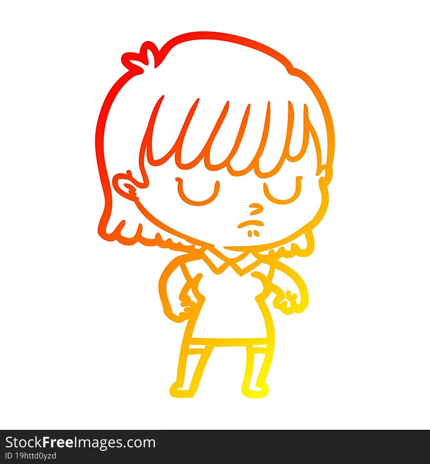 warm gradient line drawing of a cartoon woman