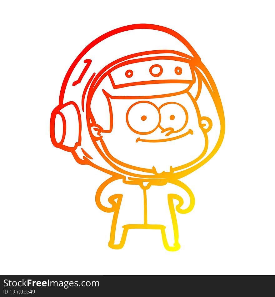 warm gradient line drawing of a happy astronaut cartoon