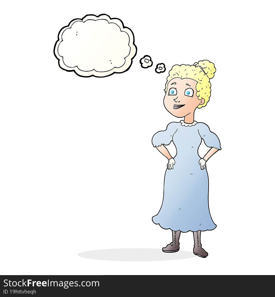 thought bubble cartoon victorian woman in dress