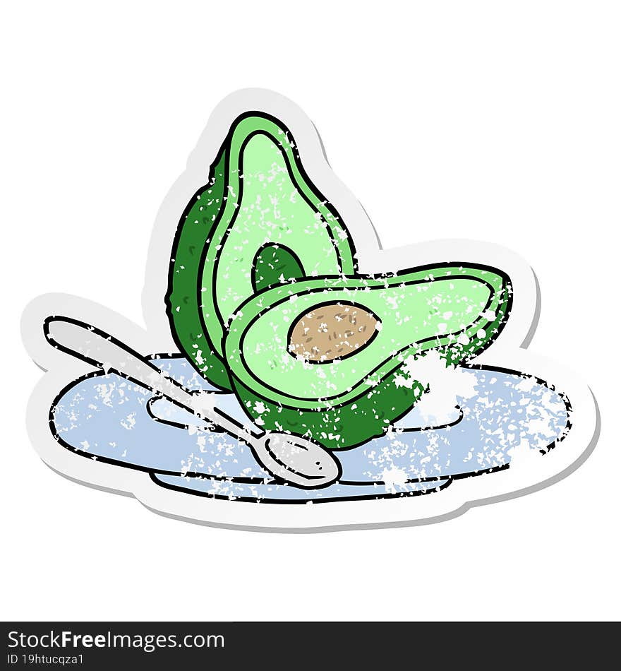 distressed sticker of a cartoon avocado