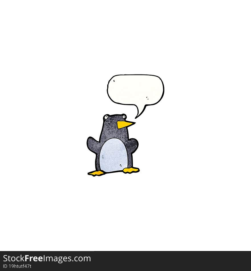 funny cartoon penguin with speech bubble