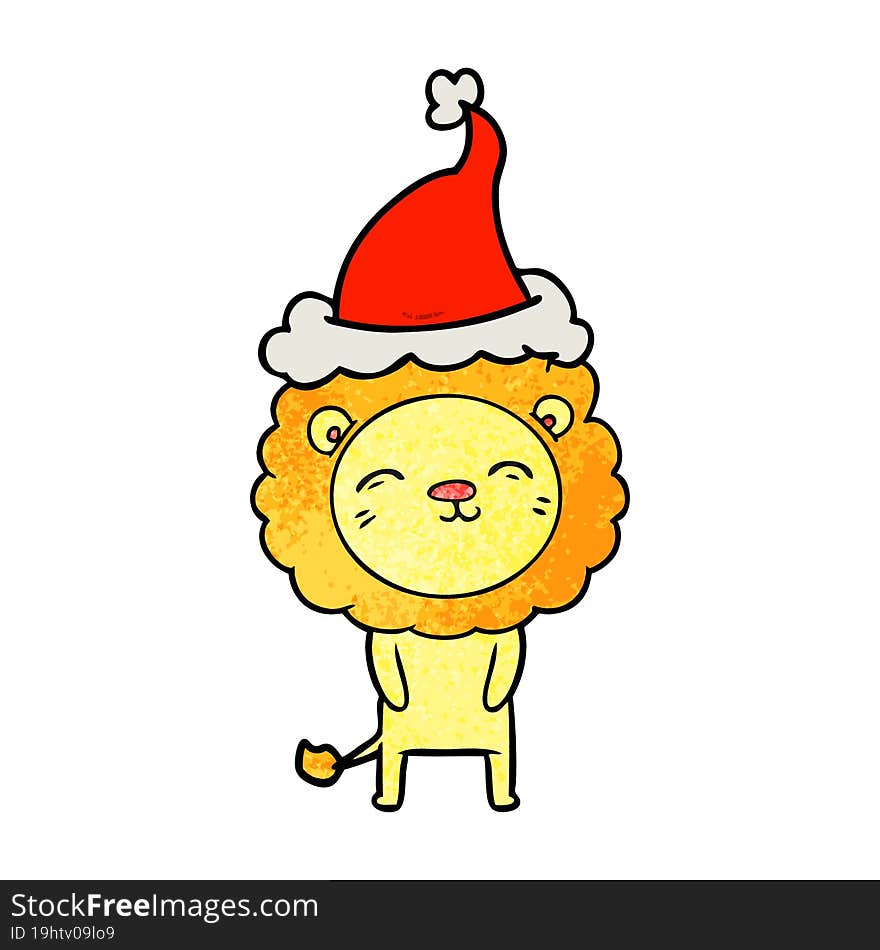 textured cartoon of a lion wearing santa hat