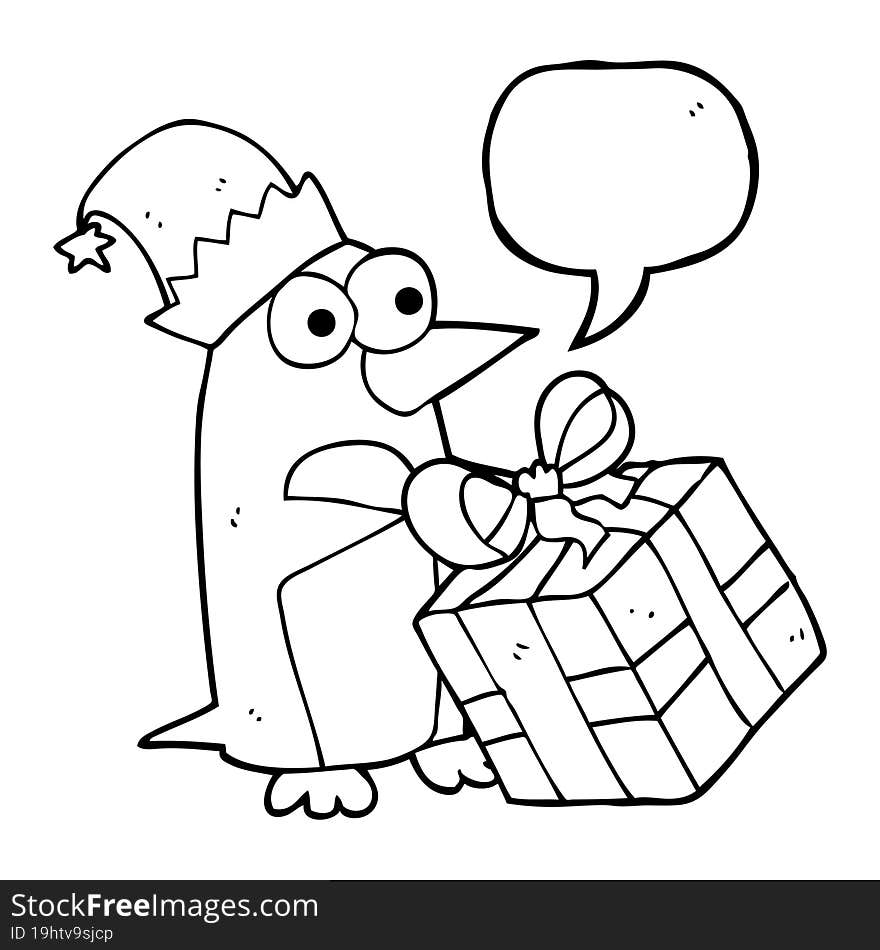 freehand drawn speech bubble cartoon christmas penguin