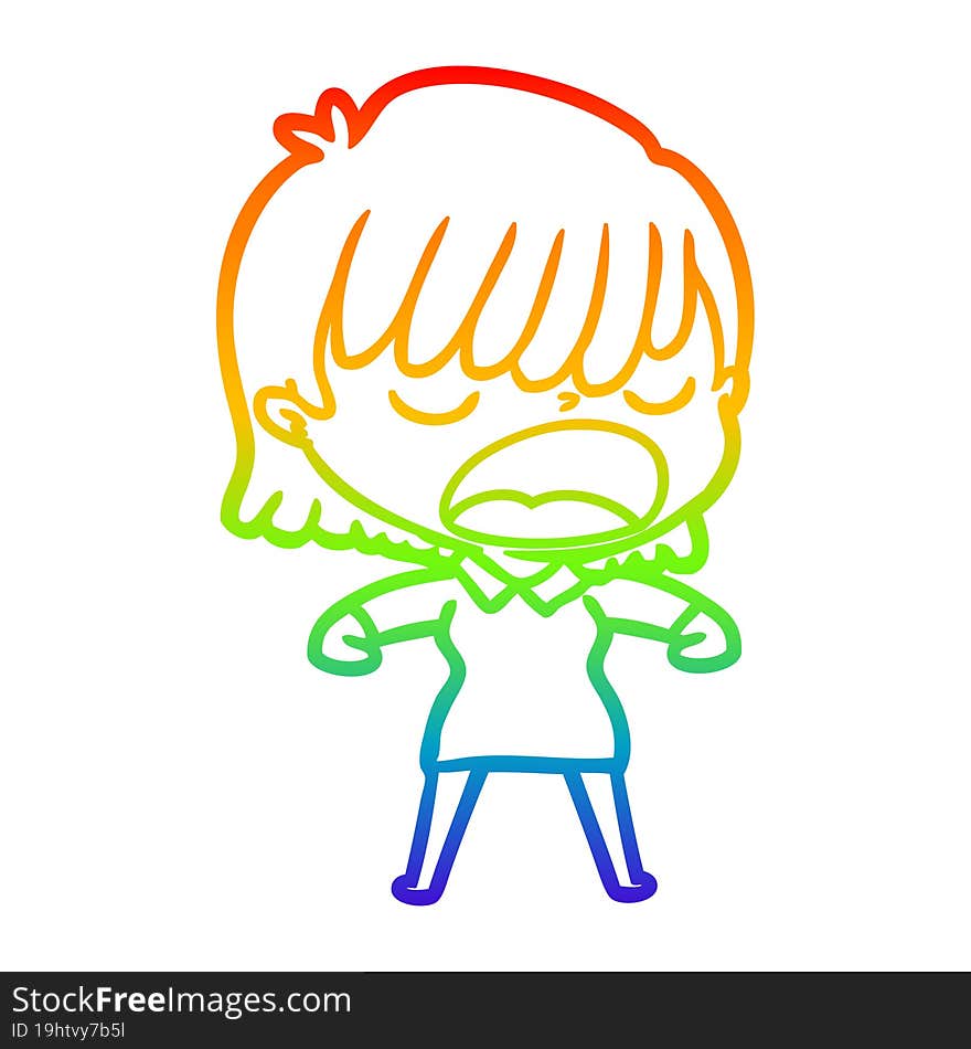 rainbow gradient line drawing cartoon woman talking loudly