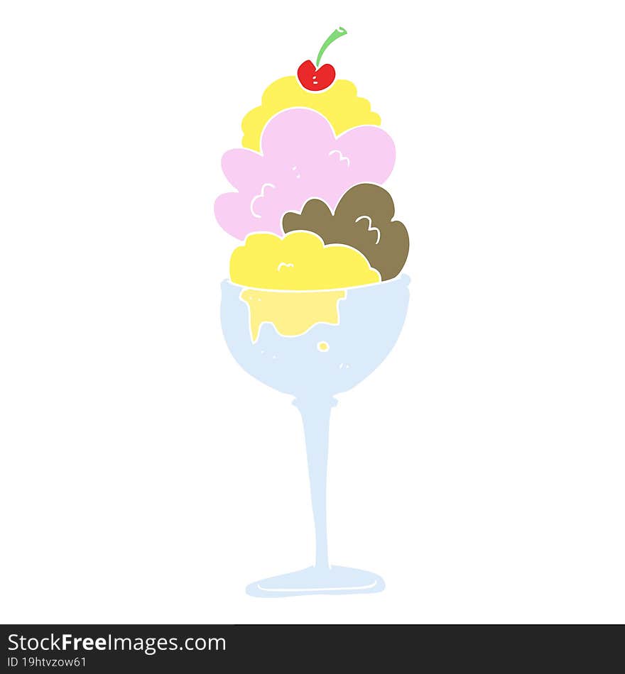 flat color illustration of a cartoon ice cream