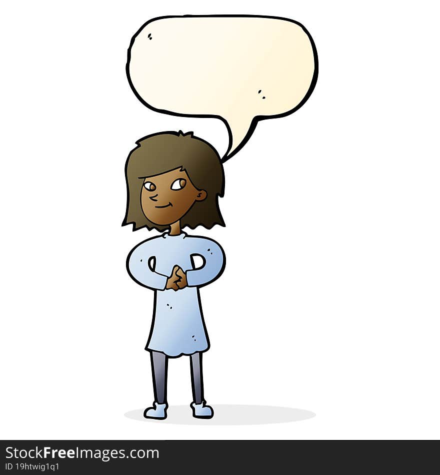 cartoon happy woman with speech bubble