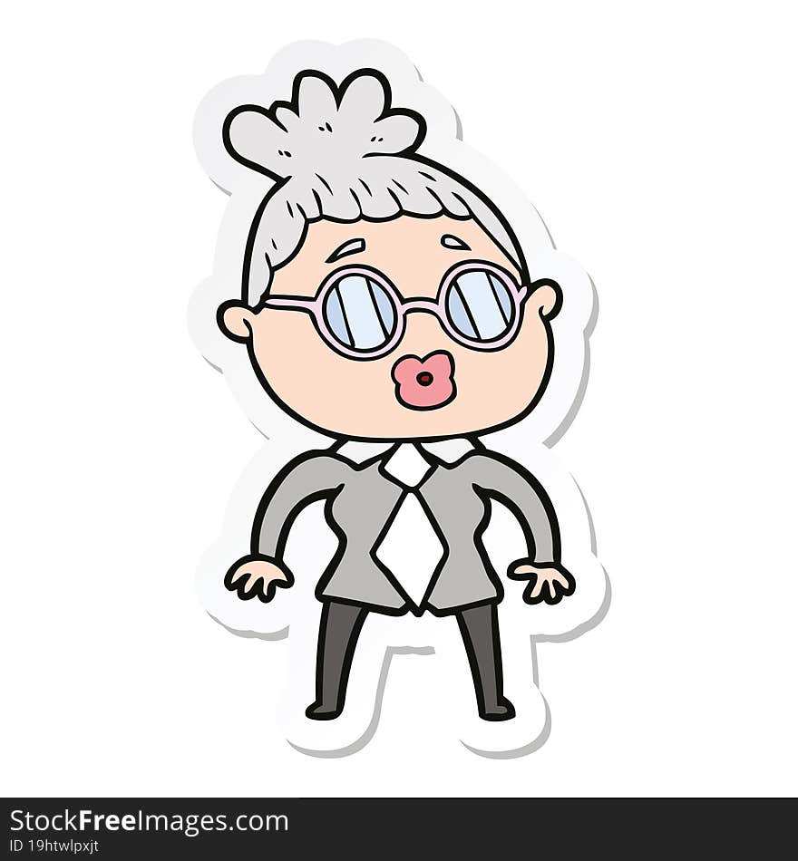 sticker of a cartoon office woman wearing spectacles