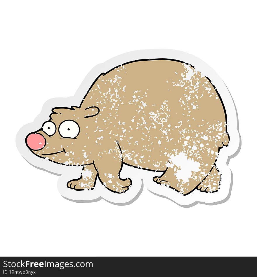 distressed sticker of a cartoon walking bear