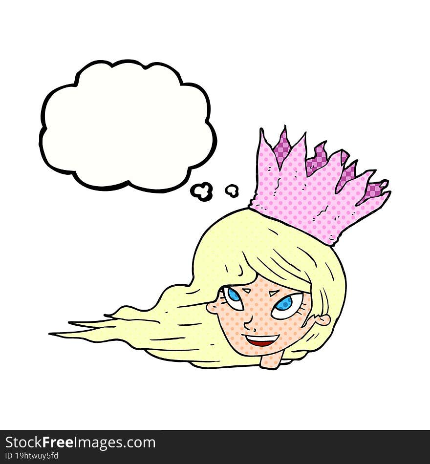 Thought Bubble Cartoon Woman With Blowing Hair