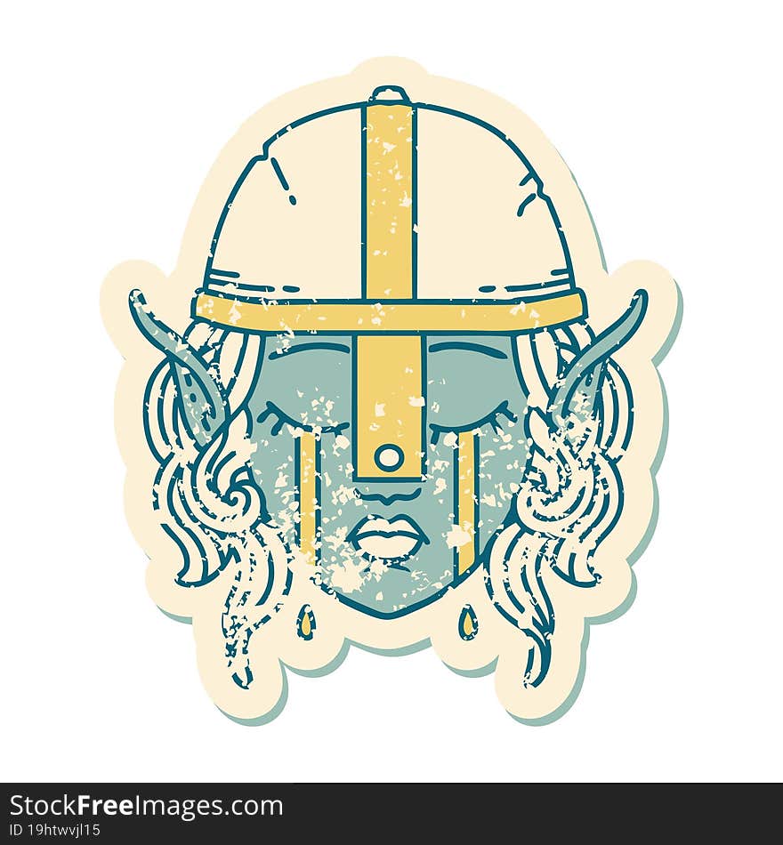 crying elven fighter character face illustration