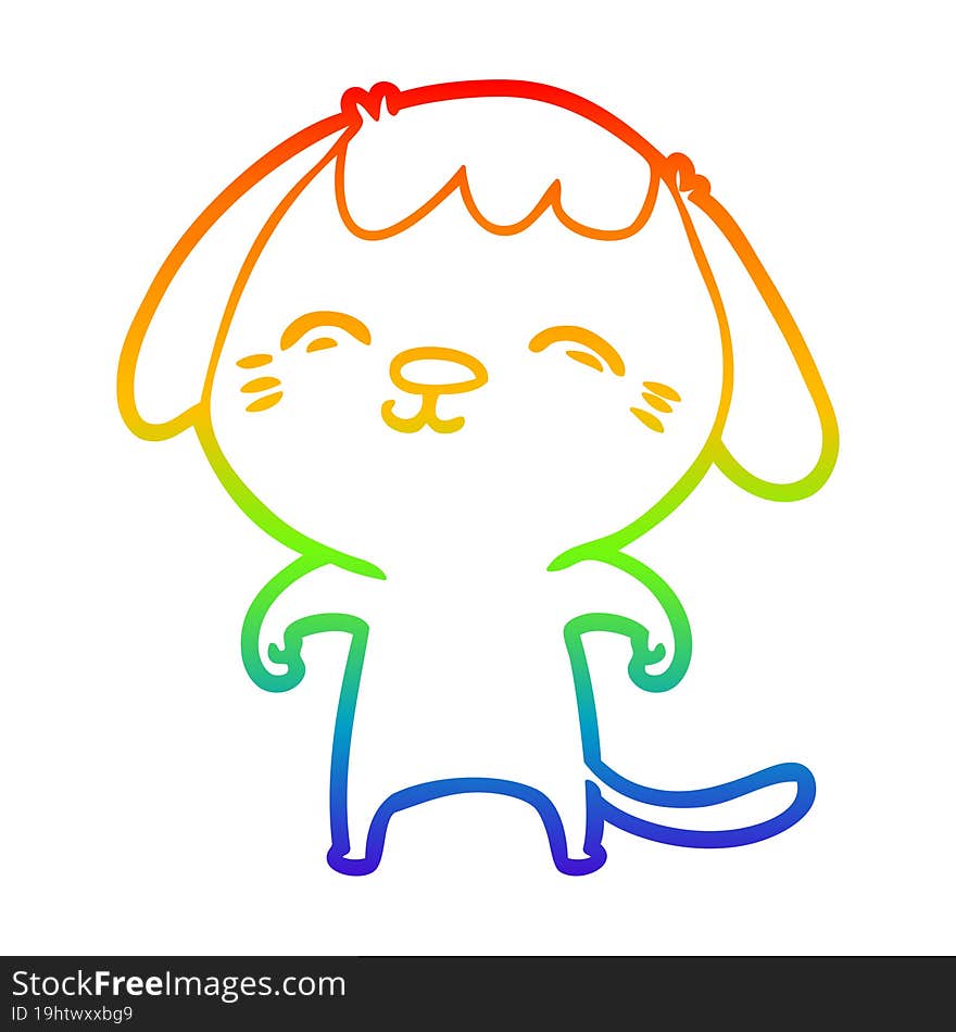 Rainbow Gradient Line Drawing Happy Cartoon Dog