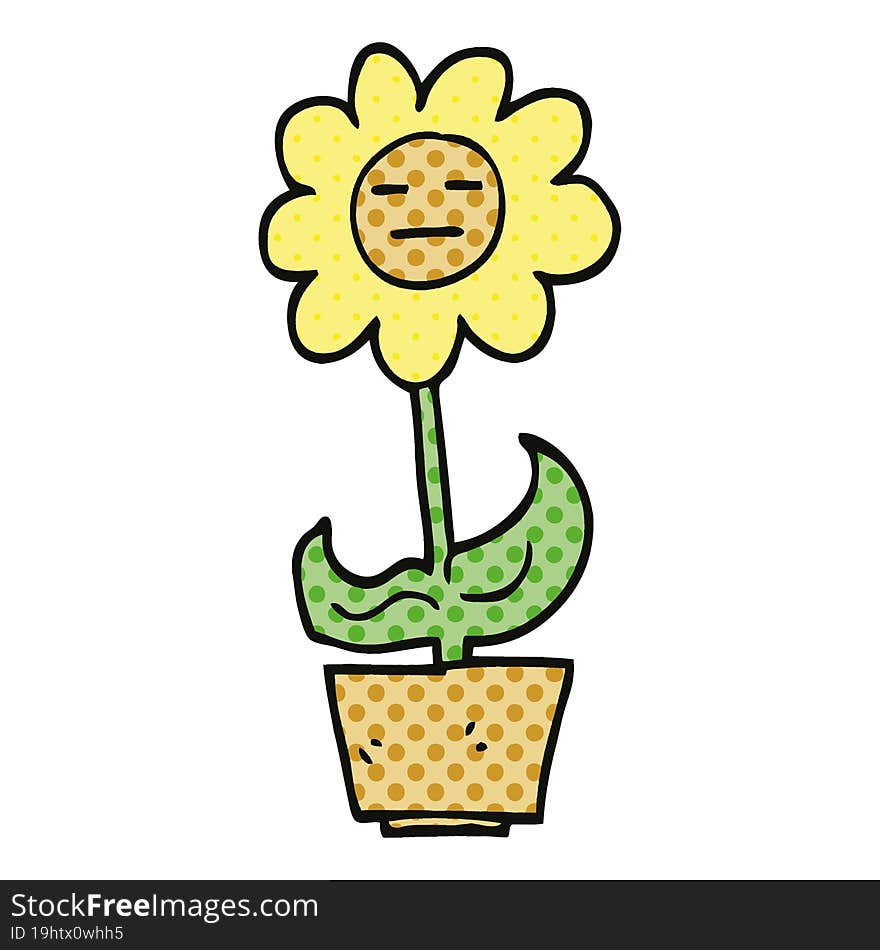 comic book style cartoon flower in pot