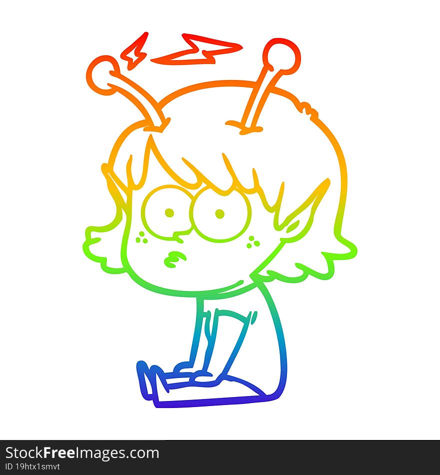 rainbow gradient line drawing of a cartoon alien girl