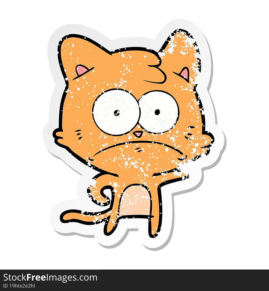 distressed sticker of a cartoon nervous cat