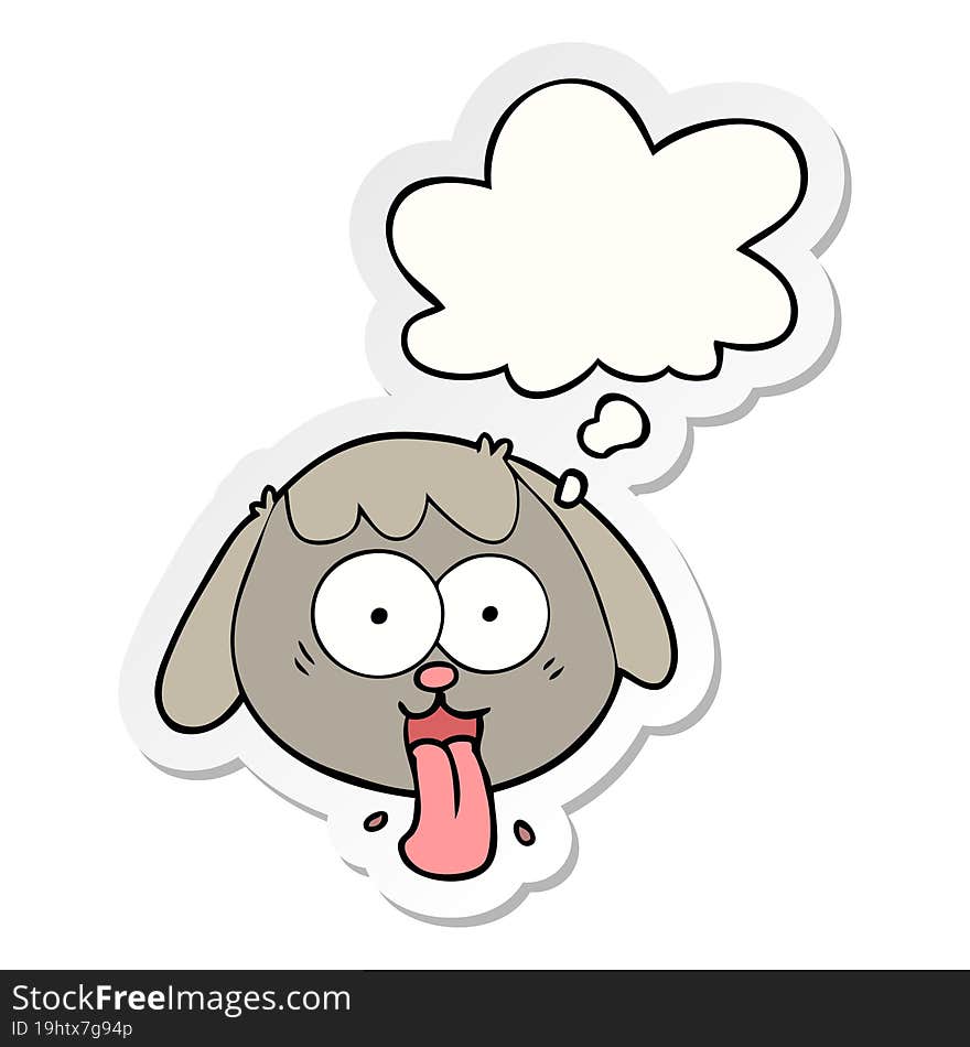 cartoon dog face panting with thought bubble as a printed sticker