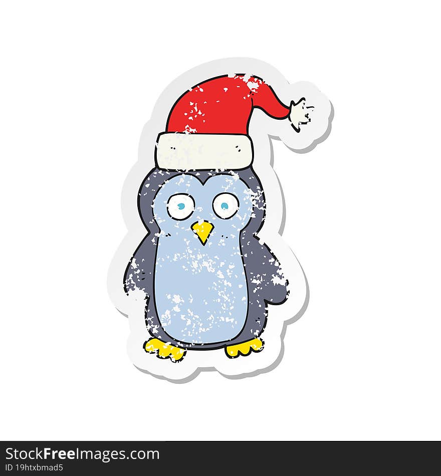 retro distressed sticker of a cartoon christmas penguin