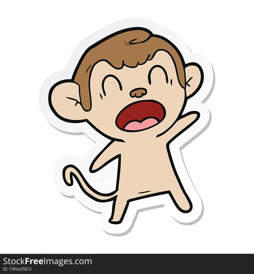 sticker of a shouting cartoon monkey