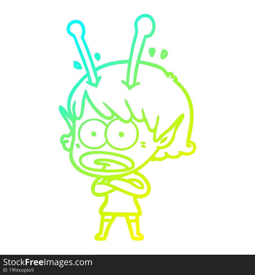 cold gradient line drawing cartoon shocked alien girl