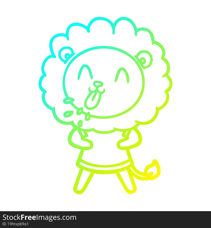 cold gradient line drawing of a happy cartoon lion