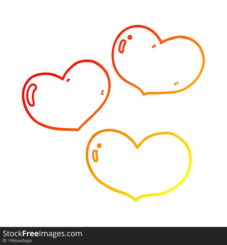 warm gradient line drawing of a cartoon love hearts