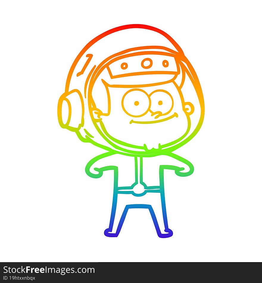 rainbow gradient line drawing of a happy astronaut cartoon