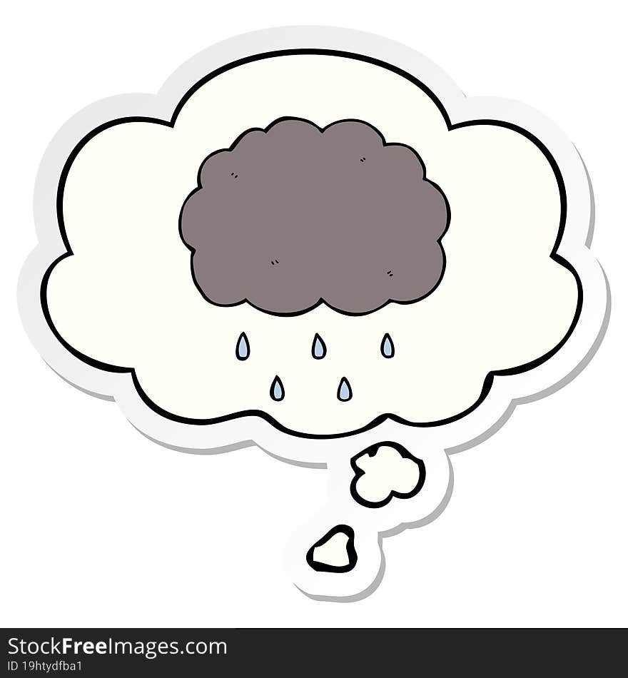 cartoon cloud raining and thought bubble as a printed sticker