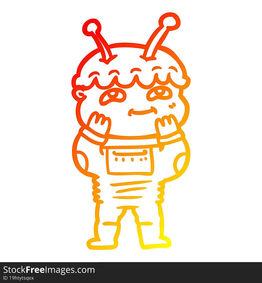 Warm Gradient Line Drawing Surprised Cartoon Spaceman