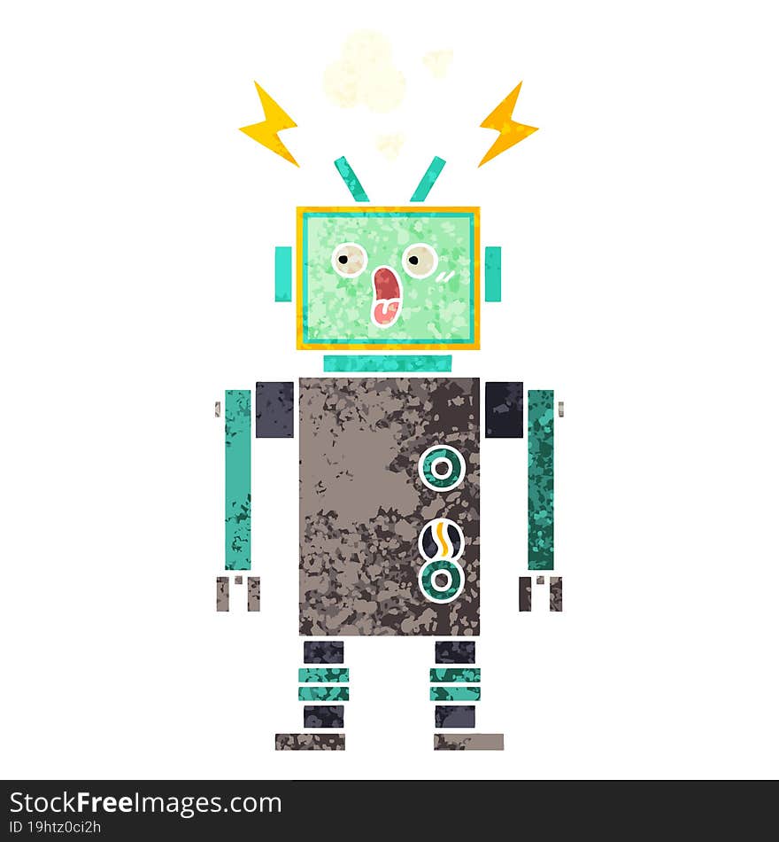 Retro Illustration Style Cartoon Robot