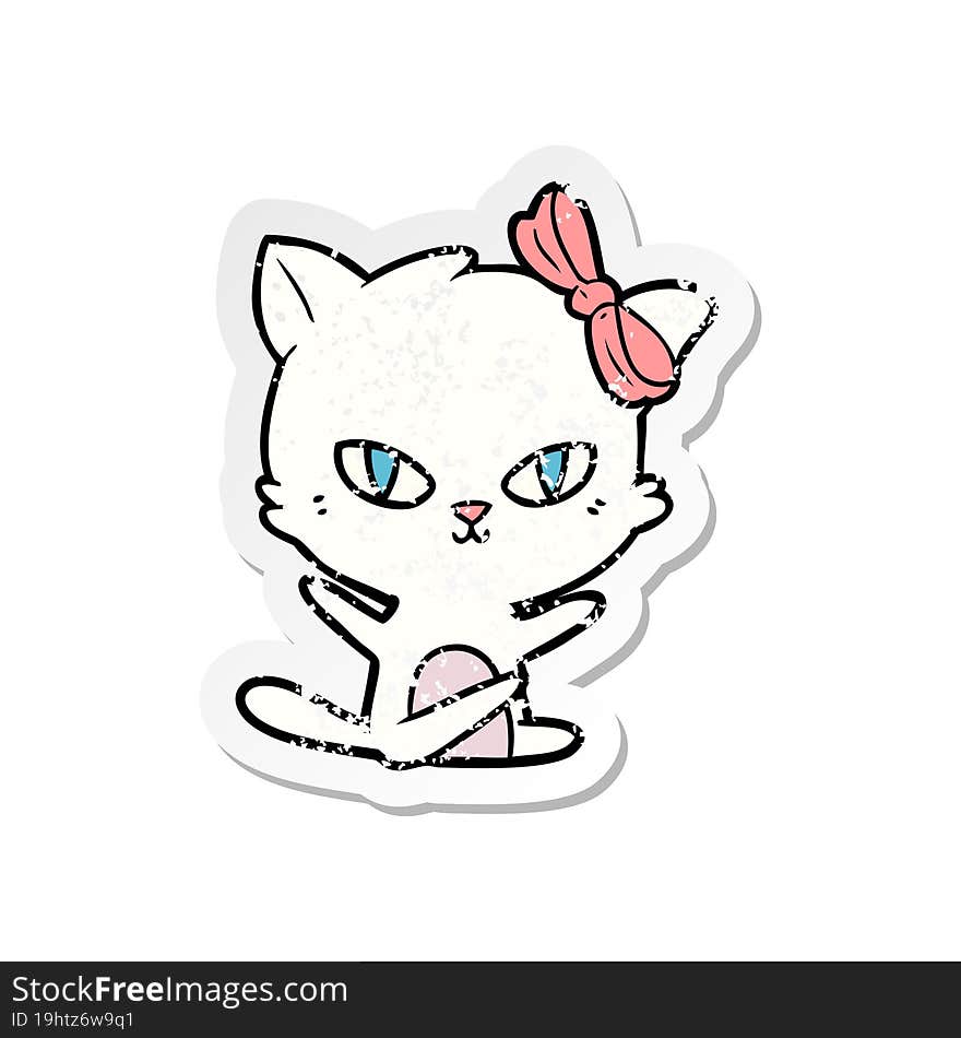 Distressed Sticker Of A Cute Cartoon Cat