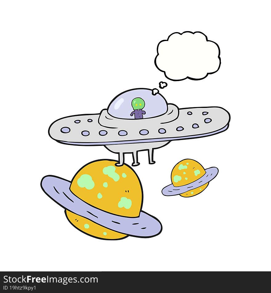 Thought Bubble Cartoon Flying Saucer In Space