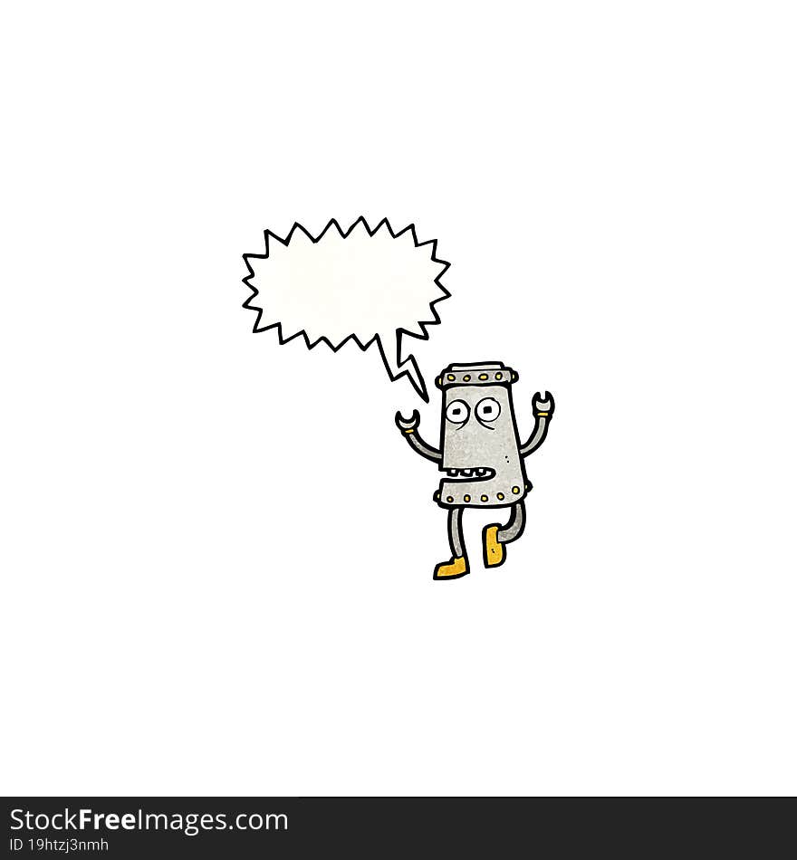 cartoon funny robot with speech bubble