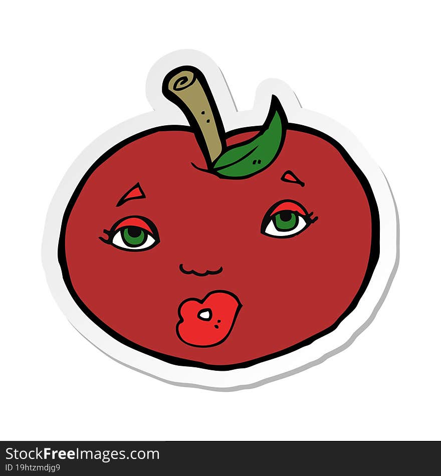 Sticker Of A Cartoon Apple With Face