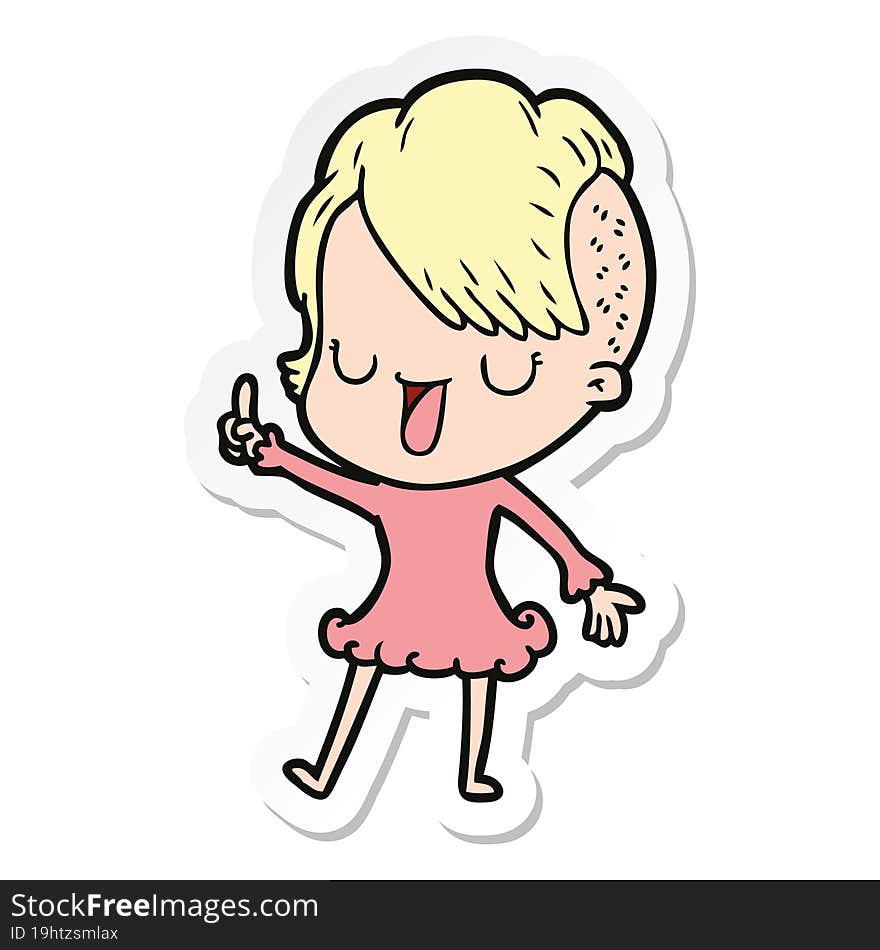 sticker of a cute cartoon girl with hipster haircut