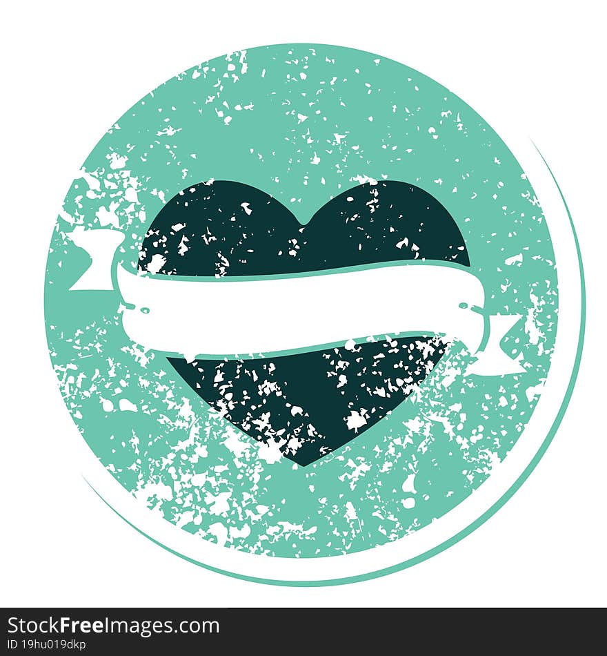 Distressed Sticker Tattoo Style Icon Of A Heart And Banner