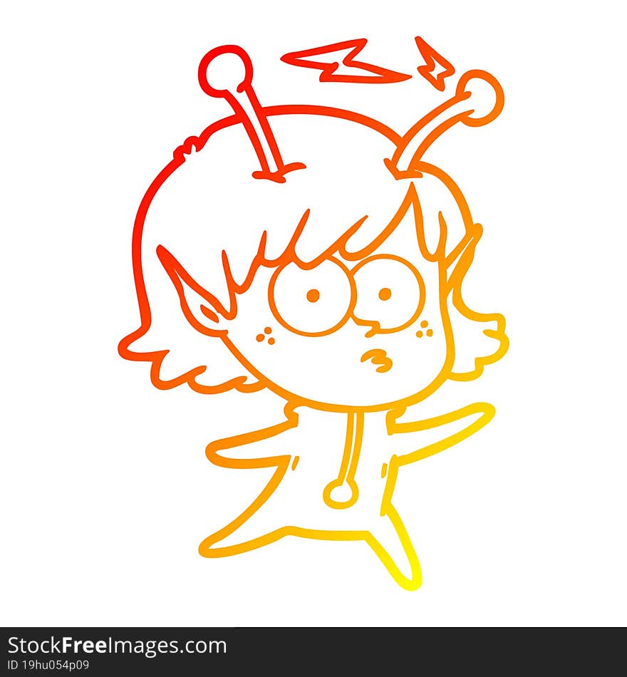 warm gradient line drawing cartoon alien girl